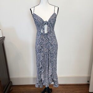 Angie Tie Front Keyhole Spaghetti Strap Navy Floral Maxi Dress Size Small